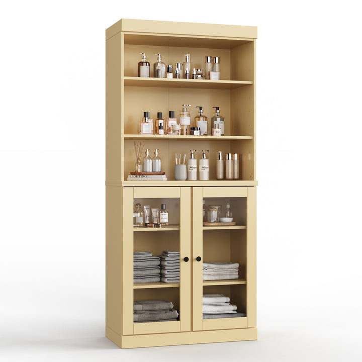 100% Solid Wood 32" Bathroom Cabinet, Glass Doors