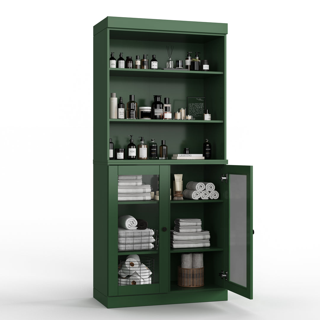 100% Solid Wood 32" Bathroom Cabinet, Glass Doors