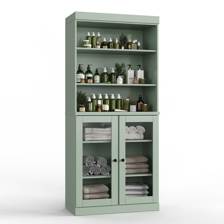 100% Solid Wood 32" Bathroom Cabinet, Glass Doors