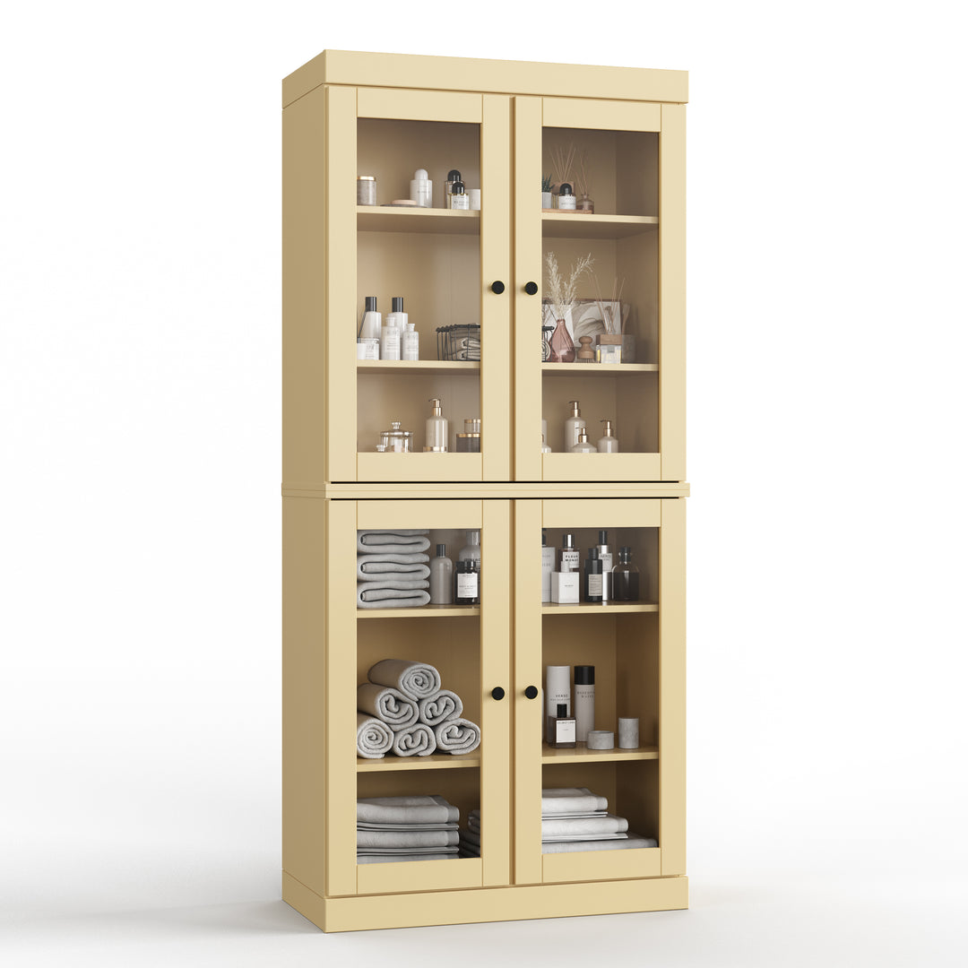 100% Solid Wood 32" Bathroom Cabinet, Glass Doors