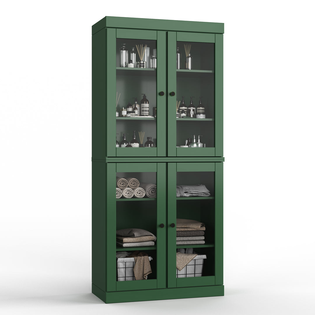 100% Solid Wood 32" Bathroom Cabinet, Glass Doors