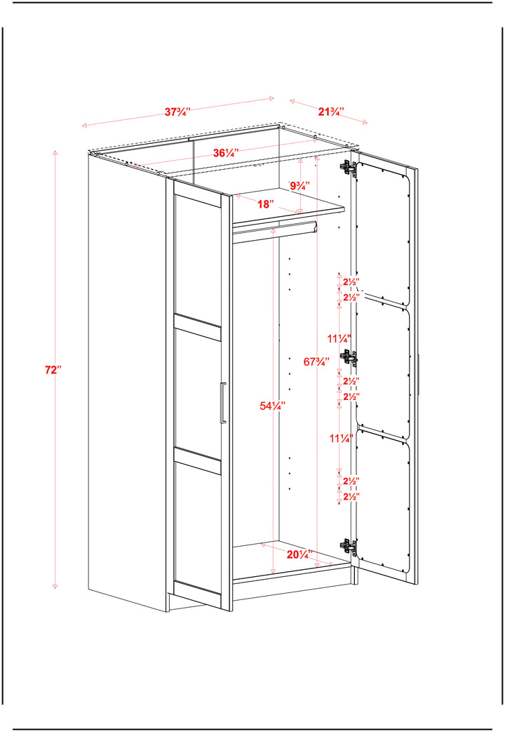 100% Solid Wood 2-Door Urban Wardrobe Armoire with Mirrored Doors