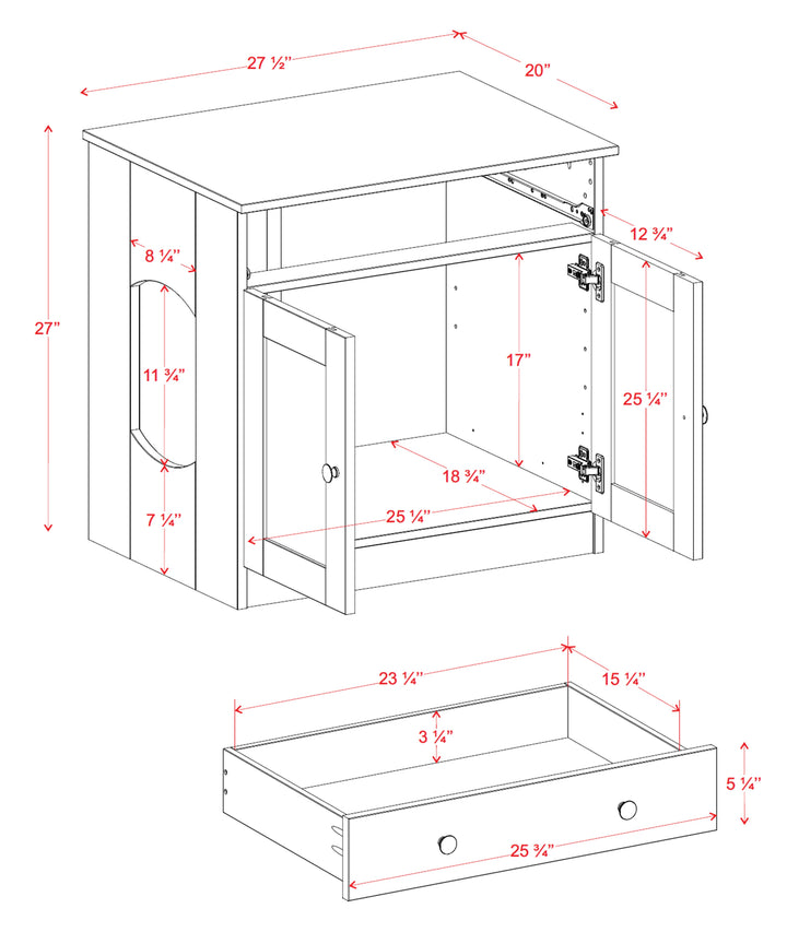 100% Solid Wood Ziva 2-Door Cat Litter Box Enclosure with Litter Catch