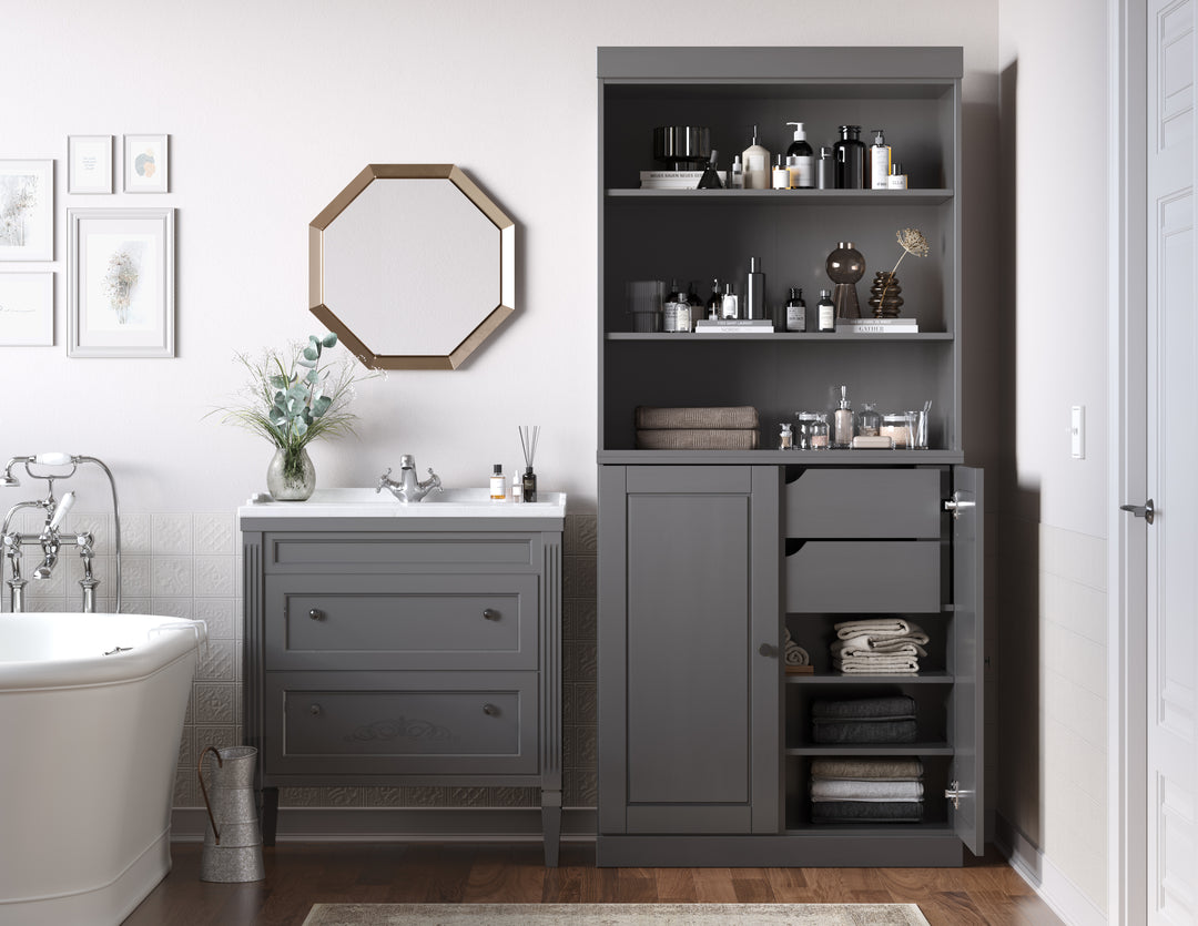 100% Solid Wood 32" Bathroom Cabinet with Doors, 2-drawer Set