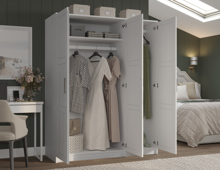 100% Solid Wood Urban 3-Door Wardrobe Armoire with Solid Wood Doors