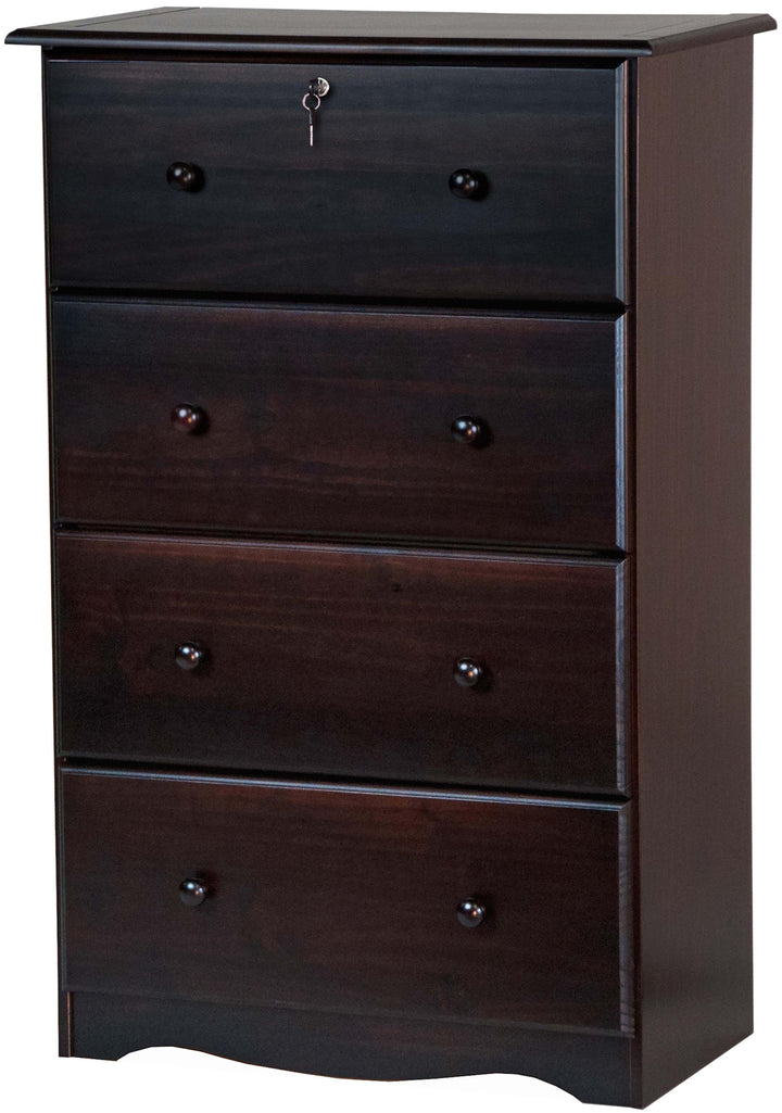 100% Solid Wood 4-Jumbo Drawer Chest with Lock