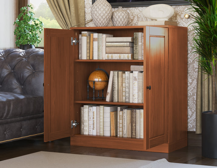 100% Solid Wood 32" 3-shelf Bookcase, 2 Solid Wood Doors