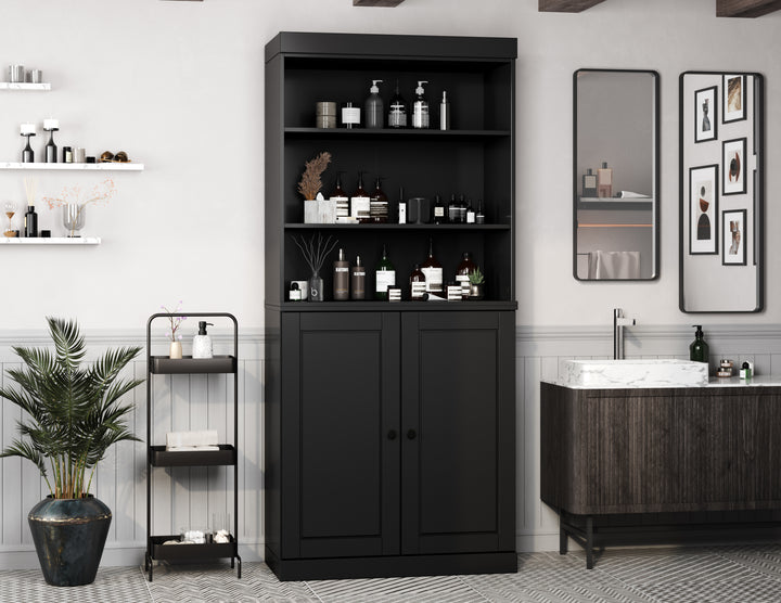 100% Solid Wood 32" Bathroom Cabinet with Doors, 2-drawer Set